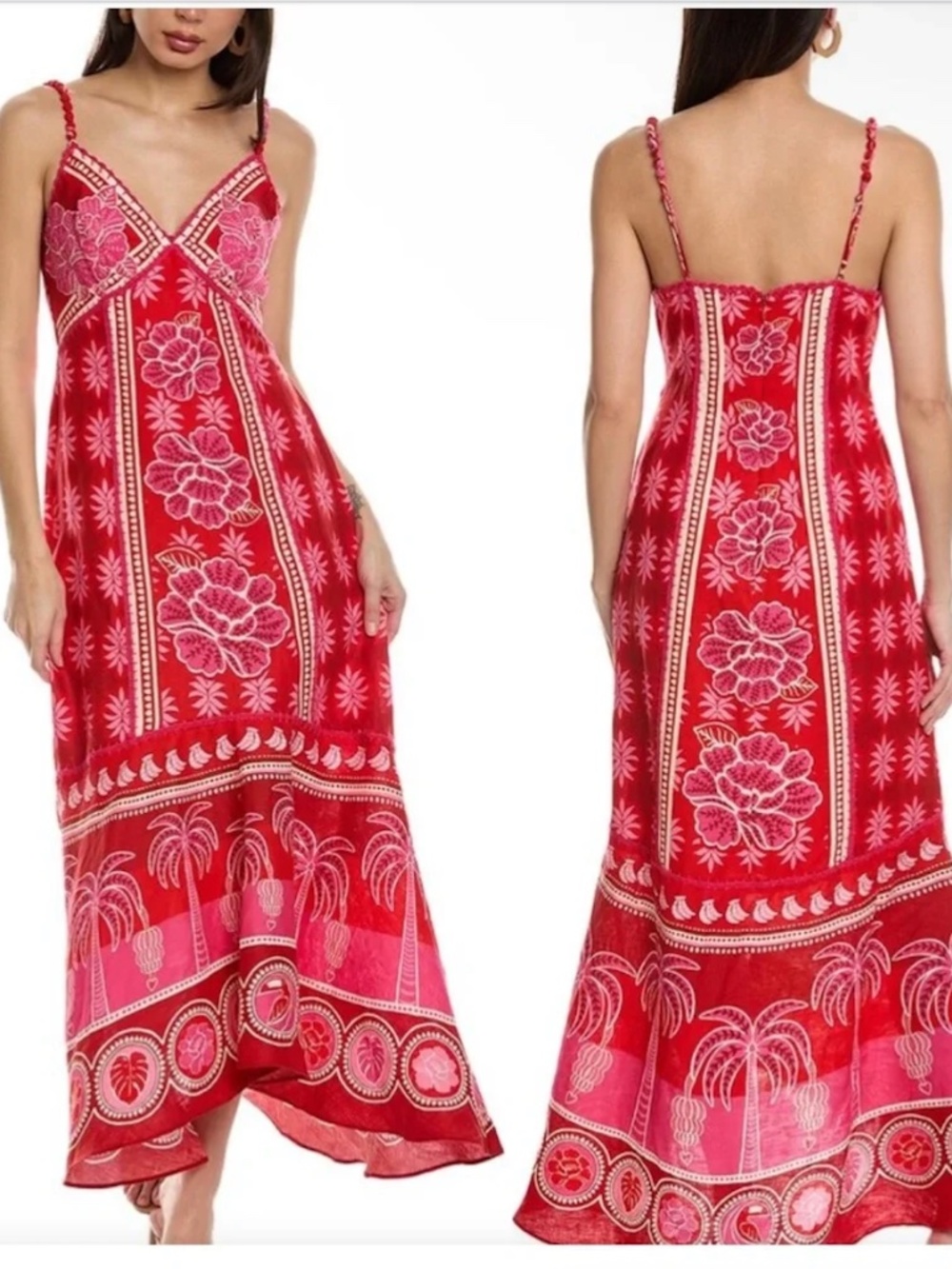 FARM RIO Maxi Dress Summer Sunrise Red and Pink Size XL